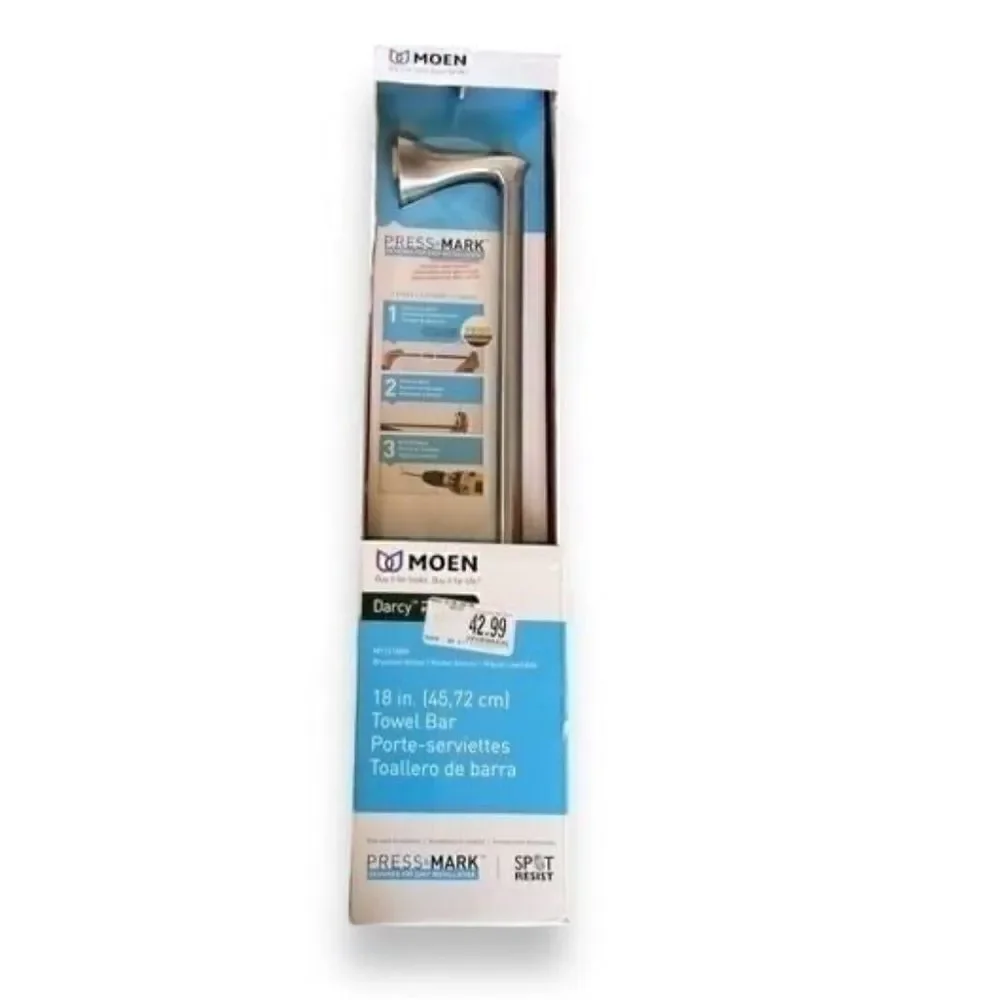 Moen Darcy Towel Bar Silver 18 inch NIB Brushed Nickel Finish